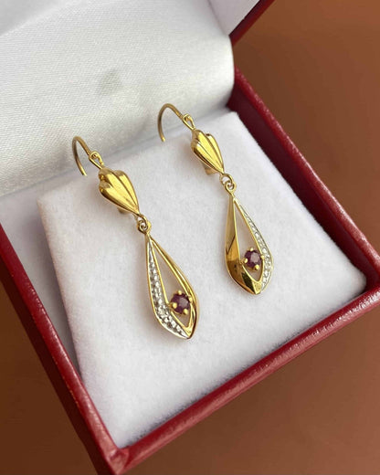 Dormeuses Vintage Rubis &amp; Diamants "Rosaline" - Elliade Paris