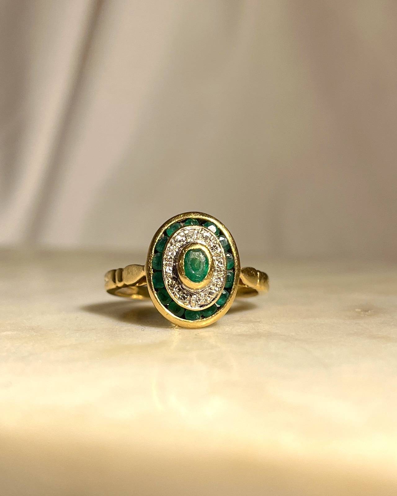 Bague  Style Art-Déco Émeraudes et Diamants "Aurélie"