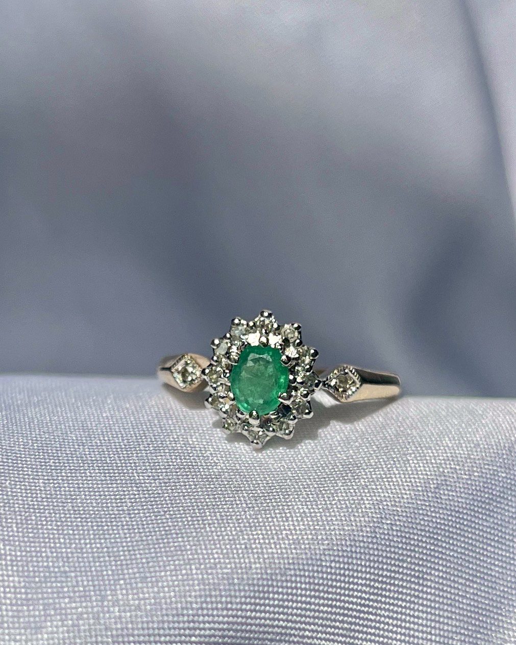 "Abigail" Emerald &amp;amp; Diamond Daisy Ring 