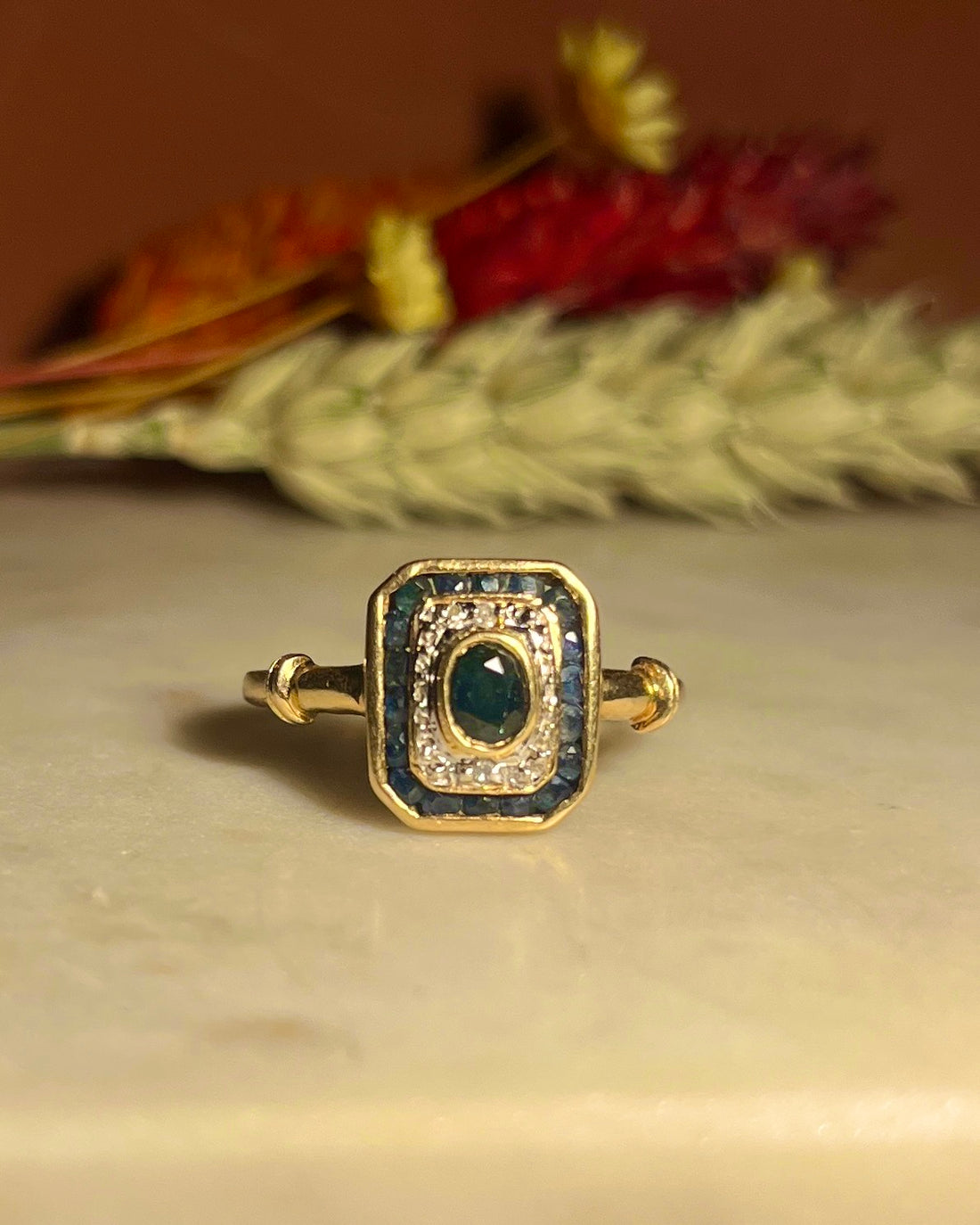 Bague style Art-Déco Saphirs &amp; Diamants &quot;Ava&quot;