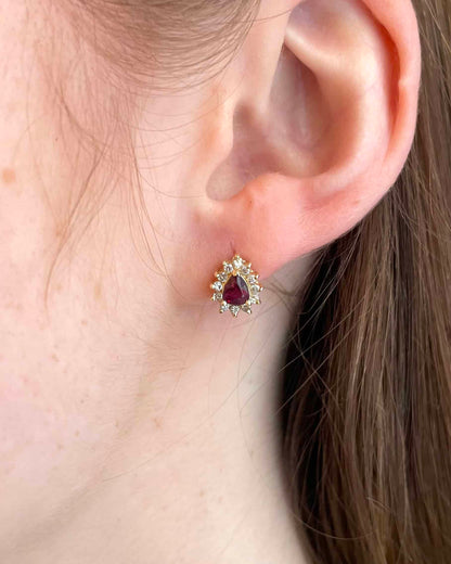 Boucles Marguerites Rubis 0.65 Carat &amp; 24 Diamants &quot;Lili &quot;