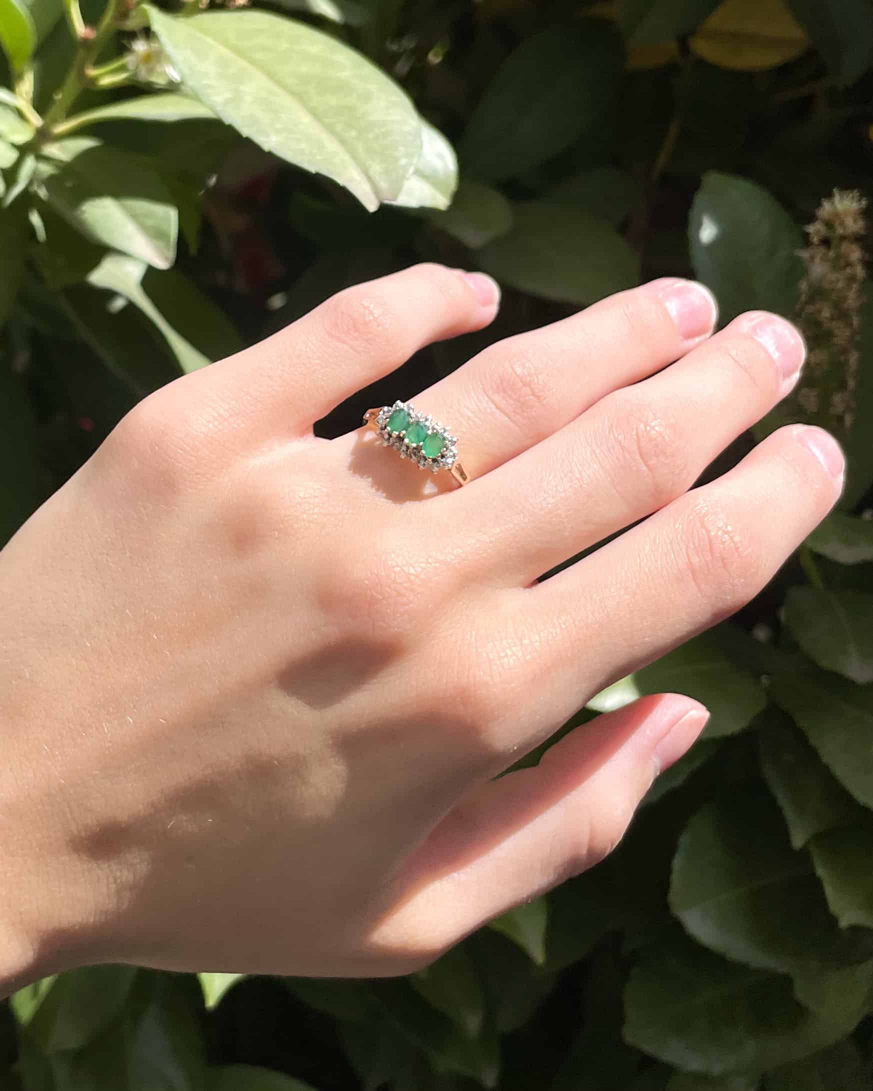 "Imani" Trilogy Ring 3 Emeralds &amp;amp; 18 Diamonds