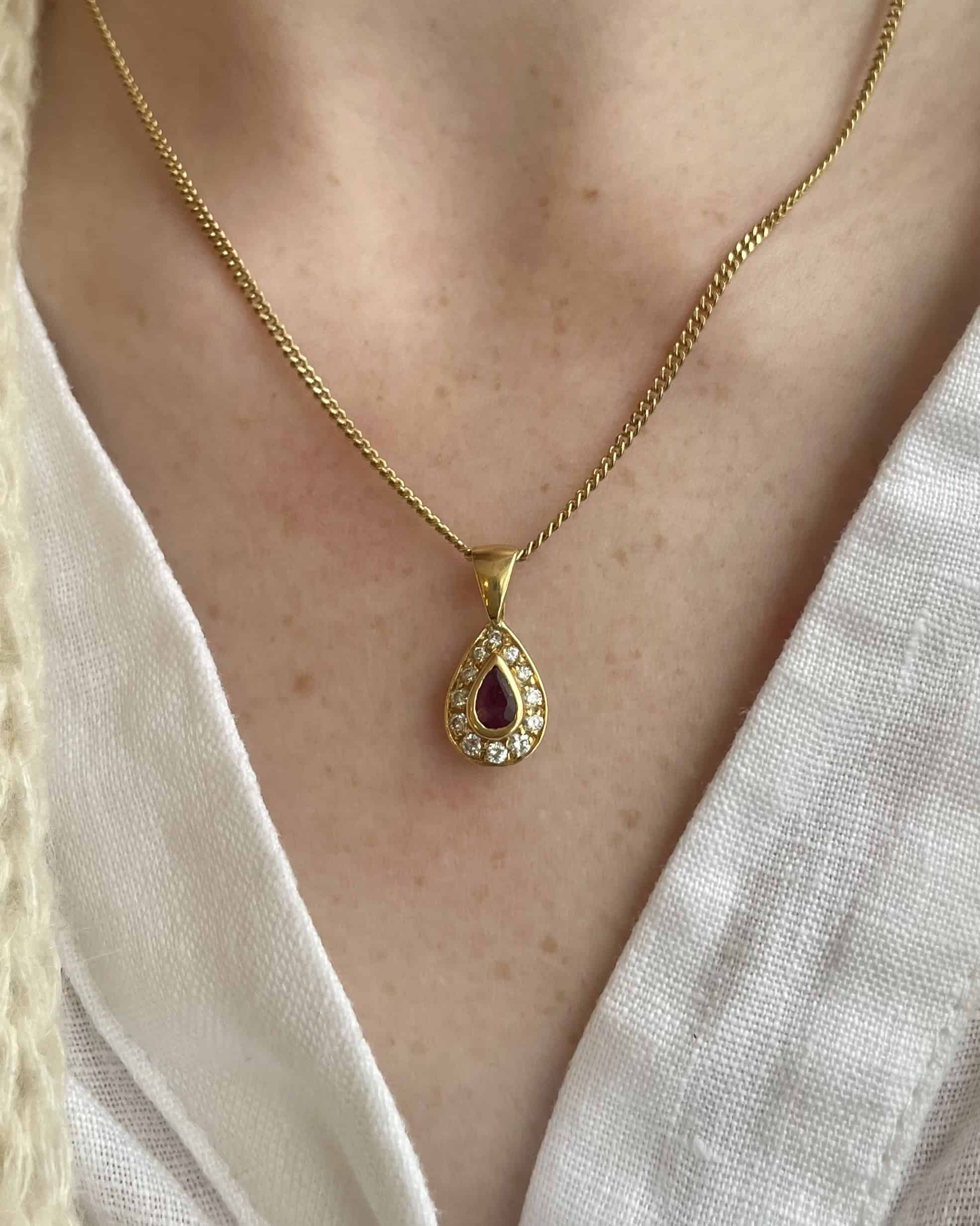 Pendentif Goutte Marguerite Rubis &amp; diamants "Romy"