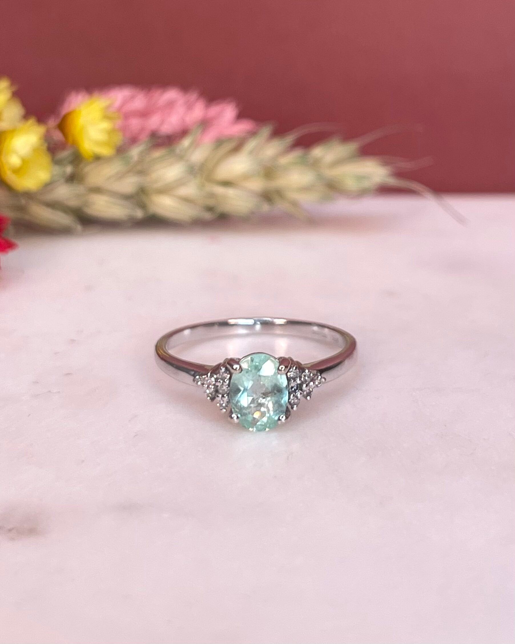 Bague Trilogie Tourmaline Verte 0.75 carat &amp; Diamants "Keyla" - Elliade Paris