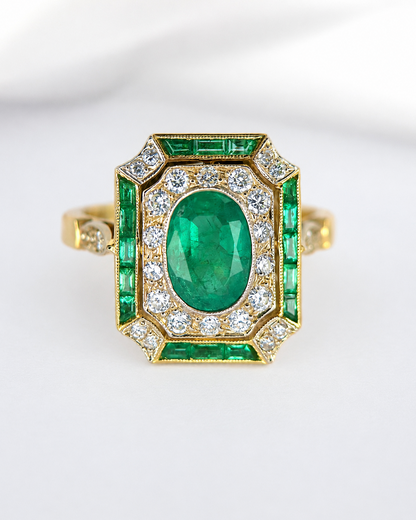 Bague Style Art-Déco Émeraudes 1.46 carat &amp; Diamants 0.55 carat 4.45g "Talia"