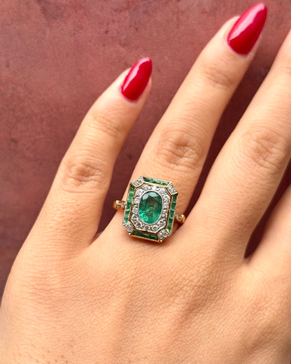 Bague Style Art-Déco Émeraudes 1.46 carat &amp; Diamants 0.55 carat 4.45g "Talia"