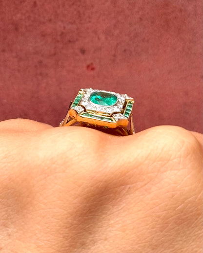 Bague Style Art-Déco Émeraudes 1.46 carat &amp; Diamants 0.55 carat 4.45g "Talia"