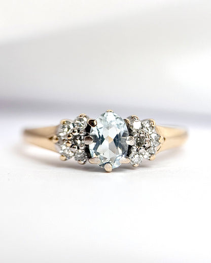 “Joelle” Aquamarine &amp; Diamond Trilogy Ring
