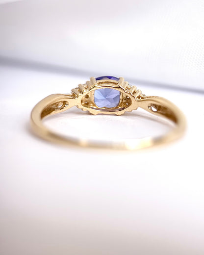 Anillo trilogía de tanzanita de 0.70 quilates y diamantes «Aline»