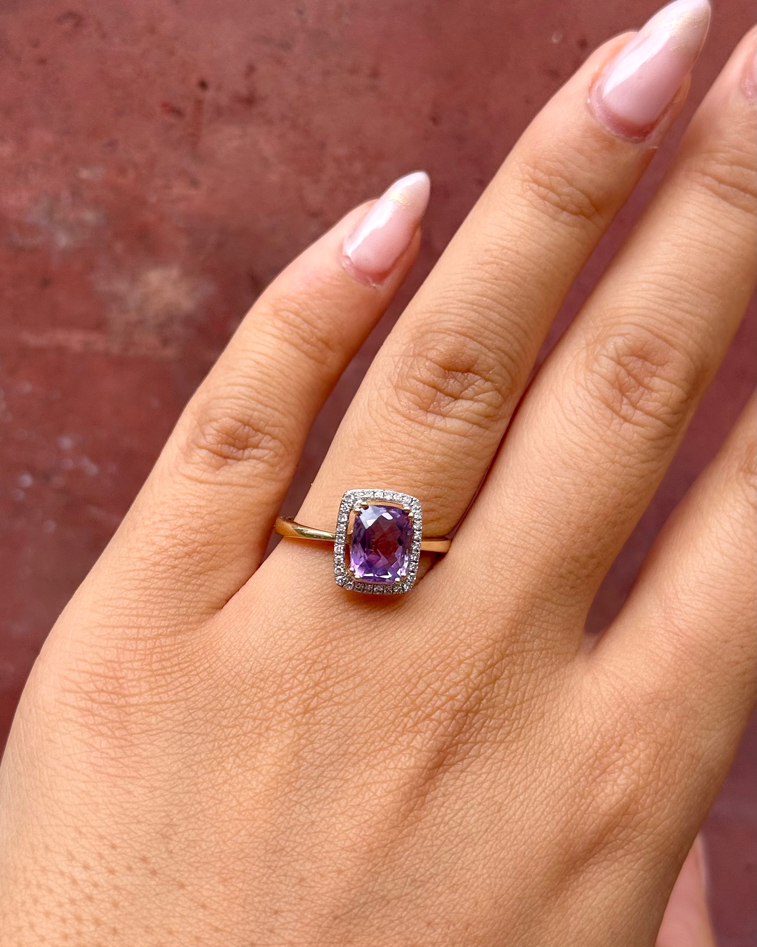 Anillo de estilo art déco con amatista de 1,64 quilates y diamantes «Janavi»