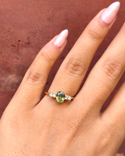 Bague Trilogie Grenat Vert Lime 1.17 carat &amp; Diamants "Nava"