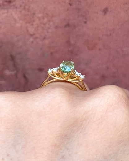 Bague Trilogie Grenat Vert Lime 1.17 carat &amp; Diamants "Nava"