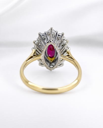 Bague Marguerite Marquise Rubis 1.17 carat &amp; Diamants 0.60 carat 4.98g "Stephanie"