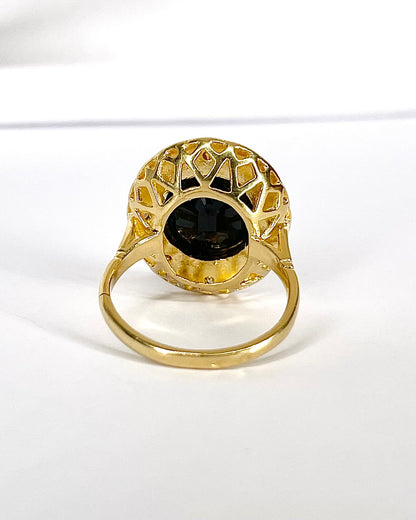 Anillo Marguerite Estilo Art Déco Zafiro 4.60 quilates, Diamantes y Oro 7.86g "Mélissa"