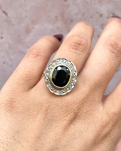 Anillo Marguerite Estilo Art Déco Zafiro 4.60 quilates, Diamantes y Oro 7.86g "Mélissa"
