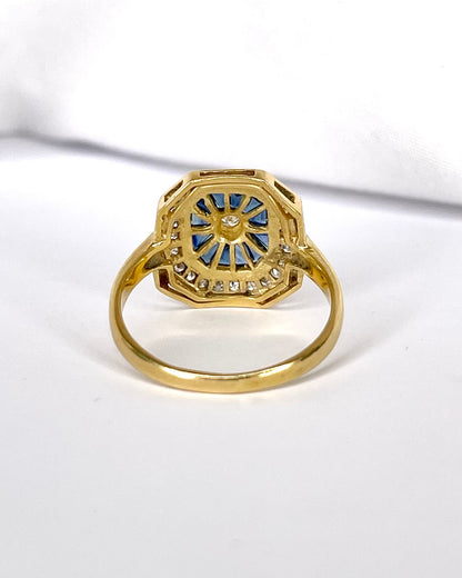 Anillo estilo Art Déco 12 zafiros 0,84 quilates y 25 diamantes "Madeline"