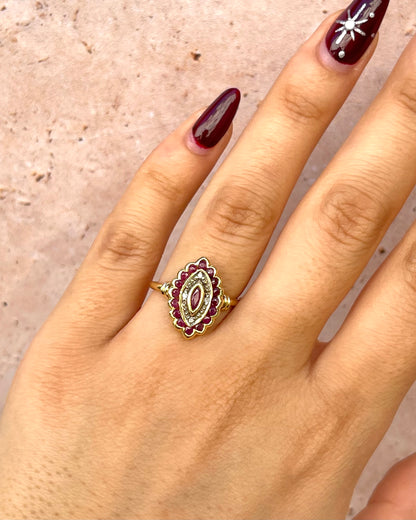 Anillo estilo Art Déco 17 rubíes 0,54 quilates y diamantes "Dana"