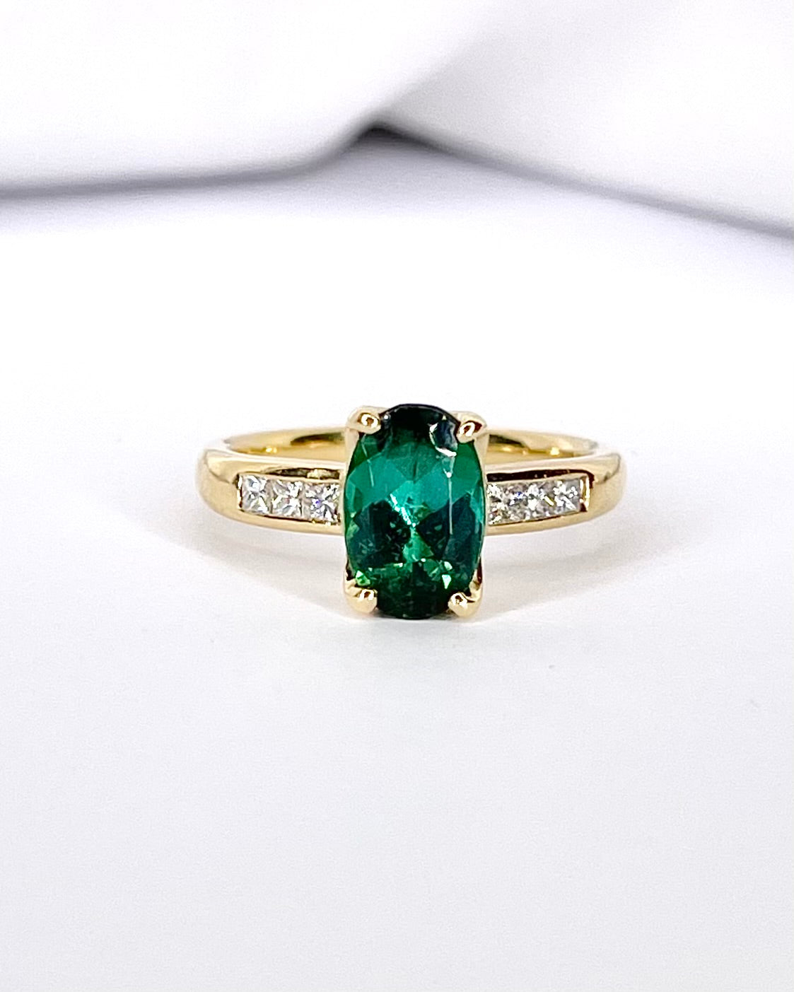 Bague Solitaire Tourmaline 1.56 carat &amp; Diamants "Léanne"