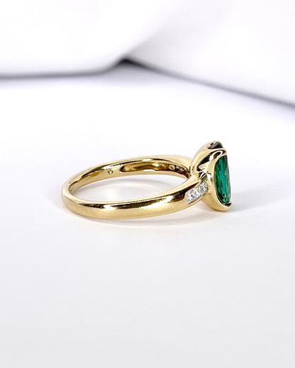Bague Solitaire Tourmaline 1.56 carat &amp; Diamants "Léanne"