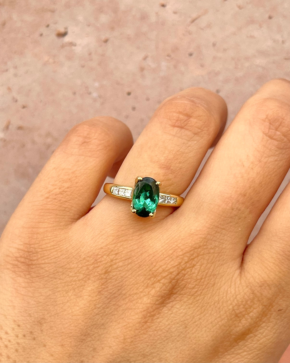 Bague Solitaire Tourmaline 1.56 carat &amp; Diamants "Léanne"