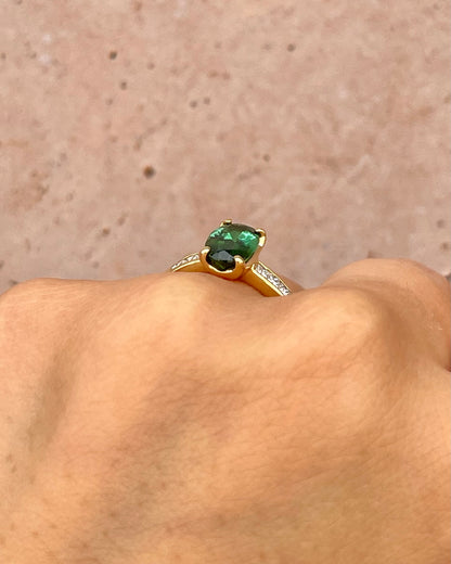 Bague Solitaire Tourmaline 1.56 carat &amp; Diamants "Léanne"