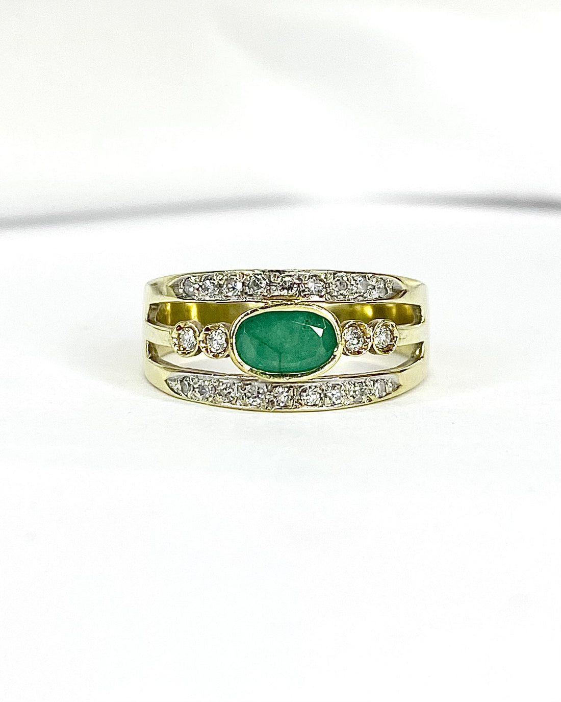 Bague Jonc Émeraude 0.38 carat &amp; Diamants "Olympe"