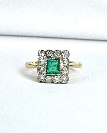 Anillo Art Déco Esmeralda 0,38 cts y Diamantes 0,36 cts "Evelina"