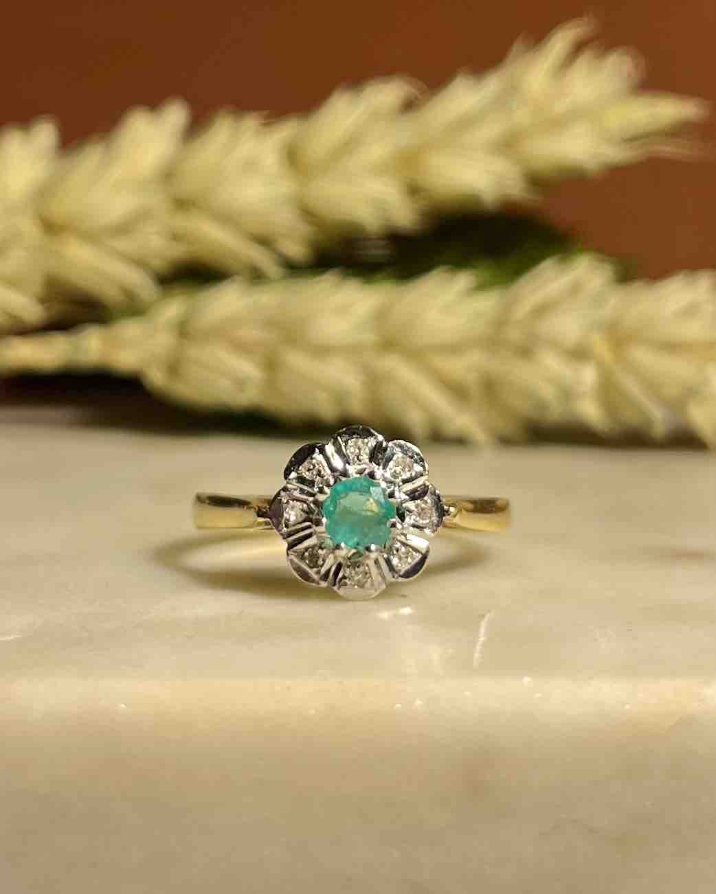 Bague Marguerite Diamants &amp; Émeraude &quot;Cécilia&quot;