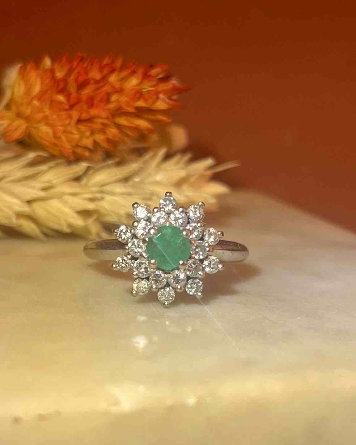 "Leyna" 0.50 carat Emerald and Diamond Marguerite Ring