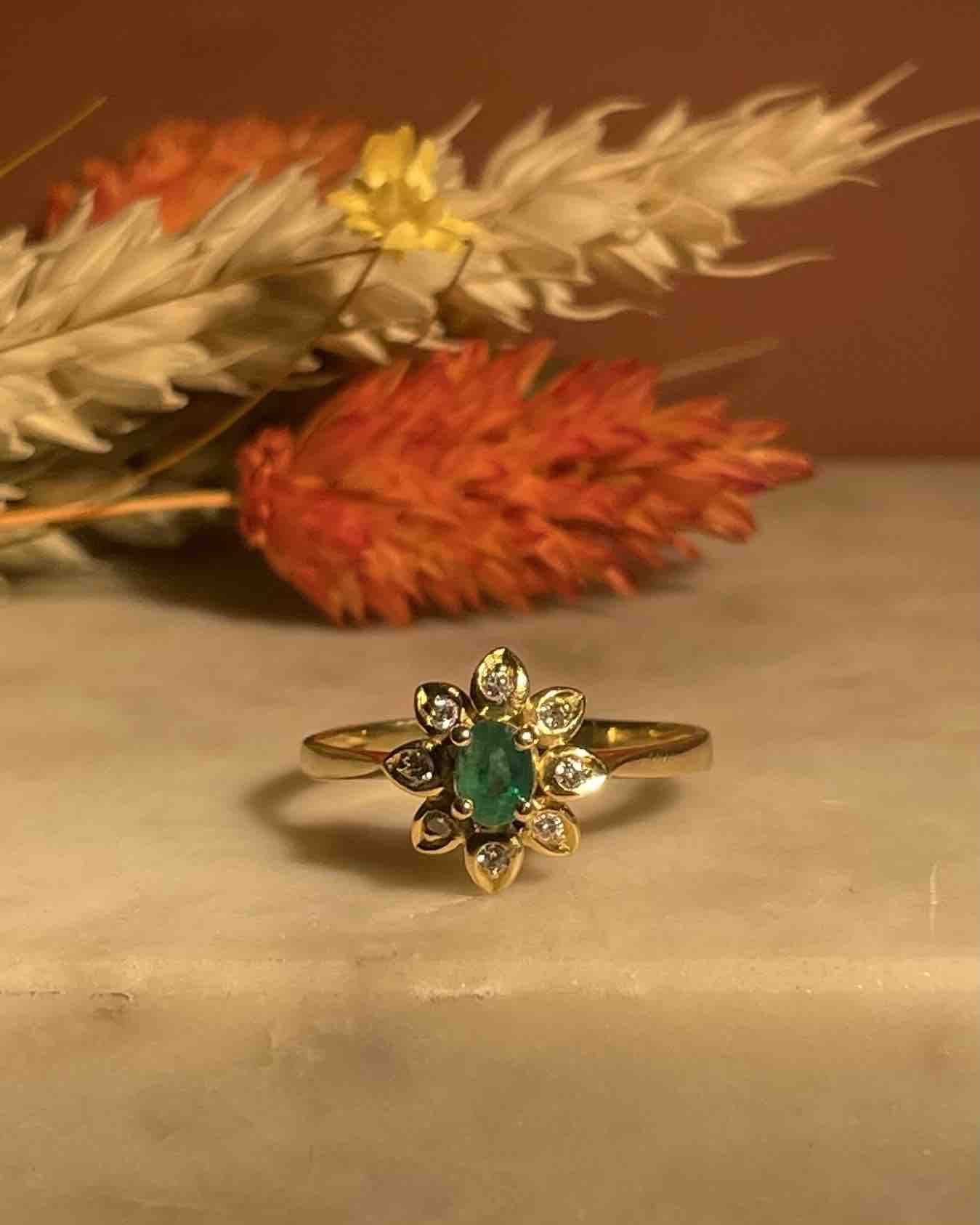 Bague Marguerite Emeraude &amp; Diamants "Solange"