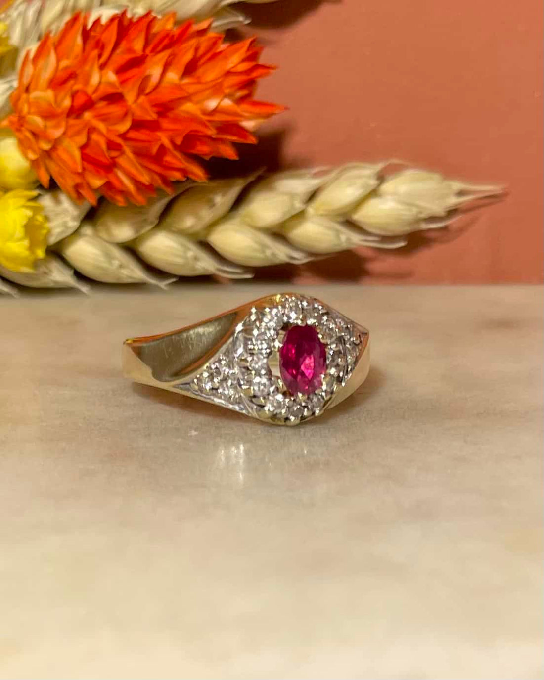 &quot;Perine&quot; Diamond &amp;amp; Ruby Tourbillon Bangle Ring