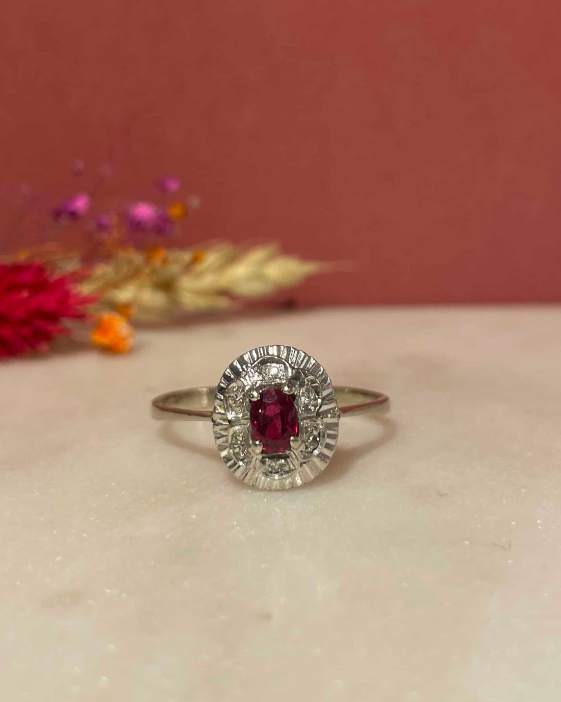 &quot;Méline&quot; Ruby &amp;amp; Diamond Daisy Ring