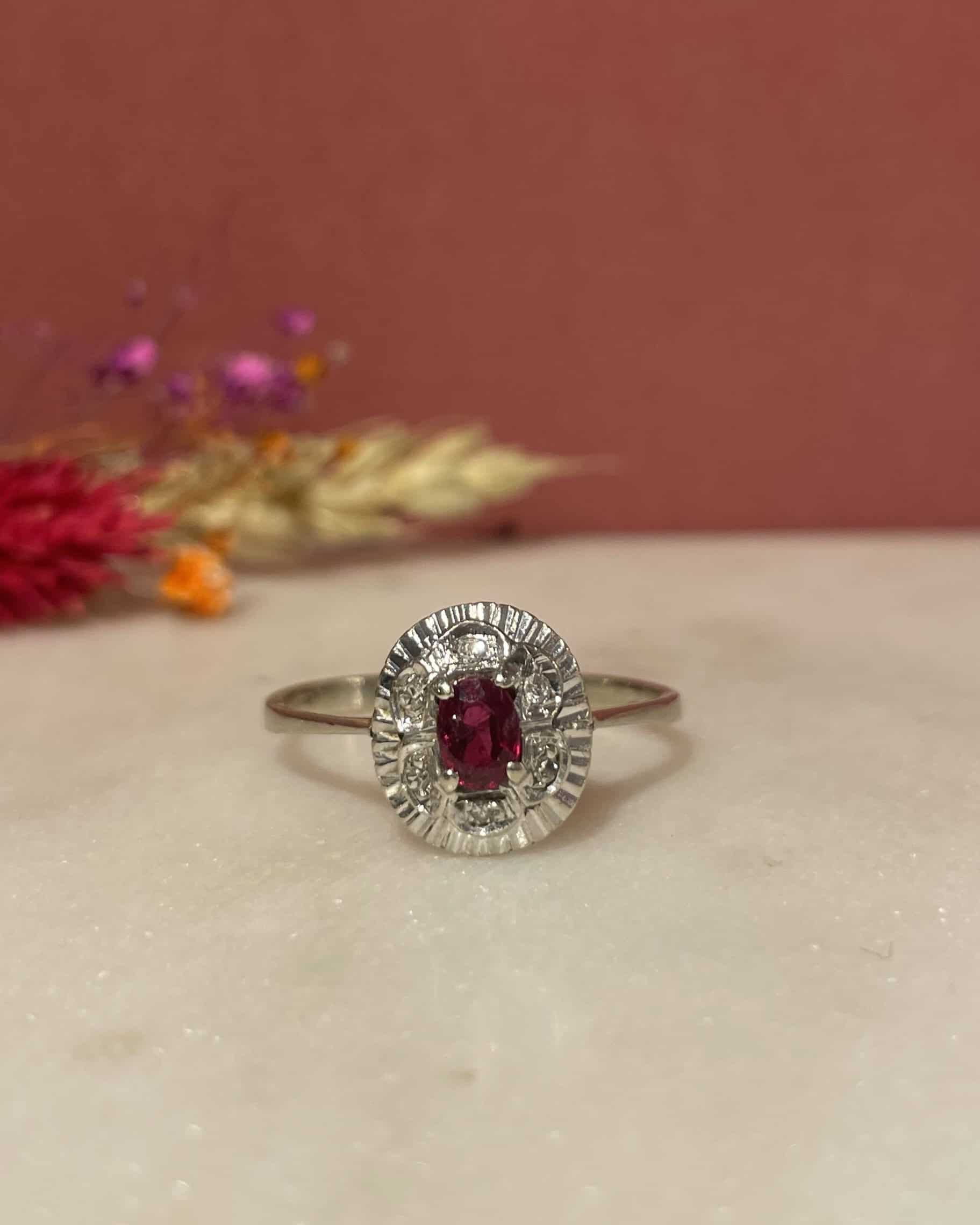 &quot;Méline&quot; Ruby &amp;amp; Diamond Daisy Ring