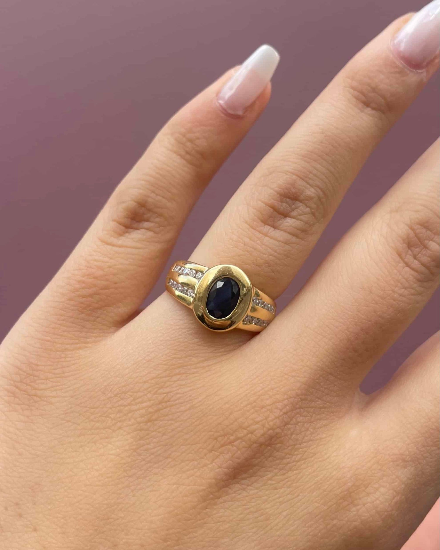 Bague Jonc style Art-Déco Saphir 1 carat &amp; Diamants &quot;Thais&quot;