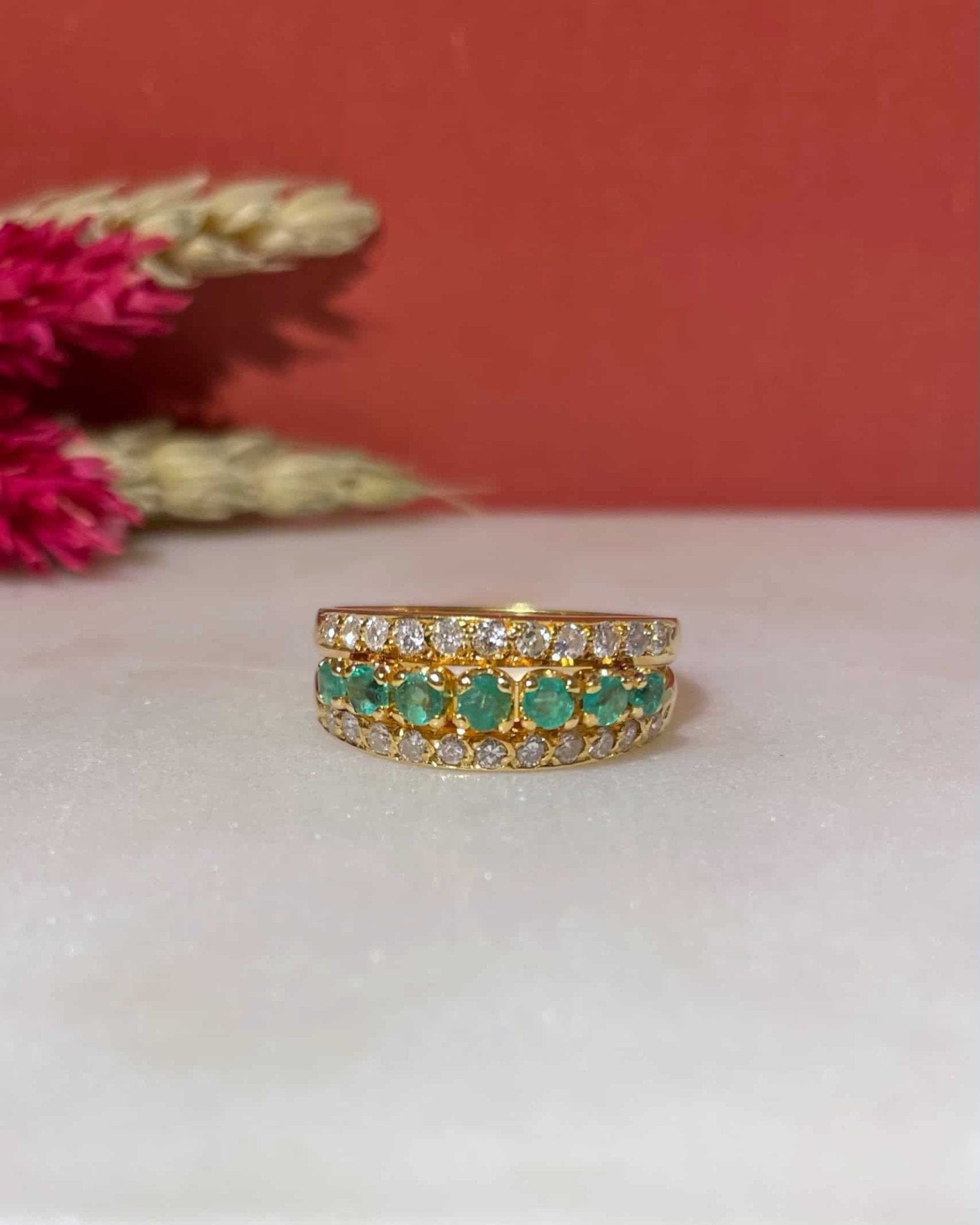 Jonc Vintage Emeraudes &amp; Diamants "Alama" - Elliade Paris