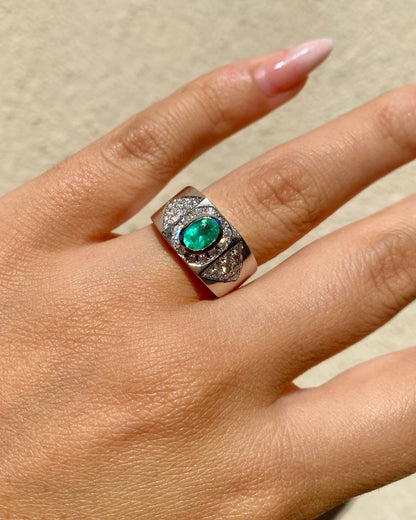 Bague Jonc Emeraude &amp; 32 Diamants &quot;Mélisse&quot;