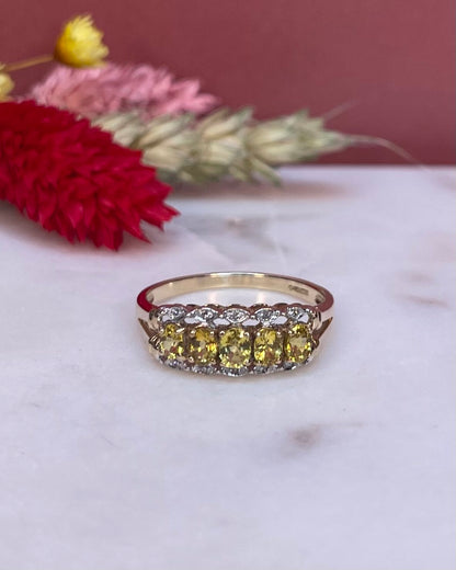 Bague Rivière Saphirs Jaunes &amp; Diamants &quot;Ophélie&quot;