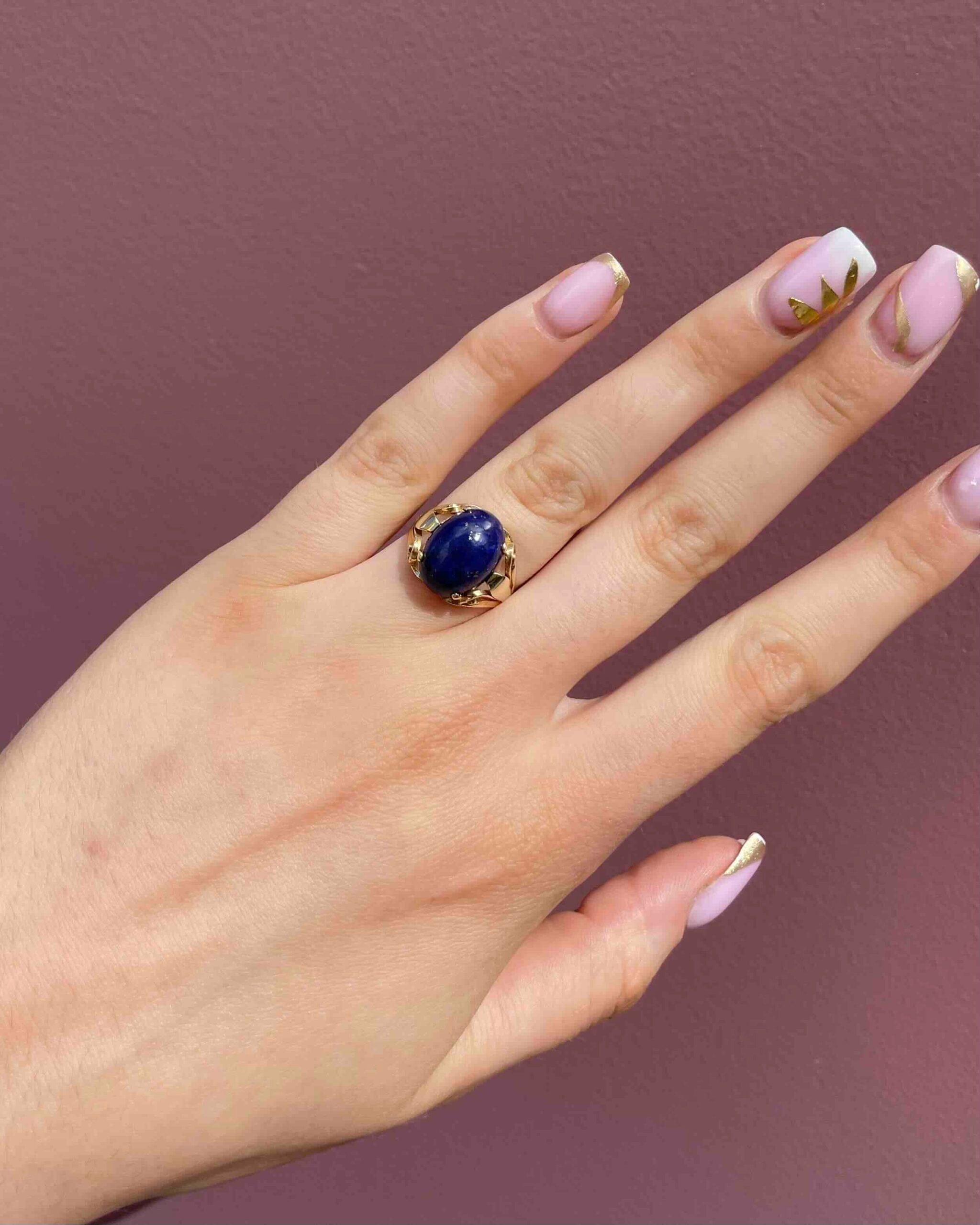Chevalière Cabochon Lapis-Lazuli 5.30 carat "Flavia" - Elliade Paris