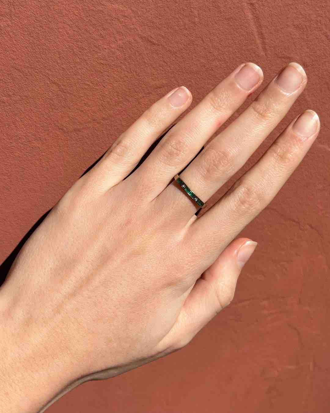 "Manella" Emerald &amp;amp; Diamond Half Wedding Band