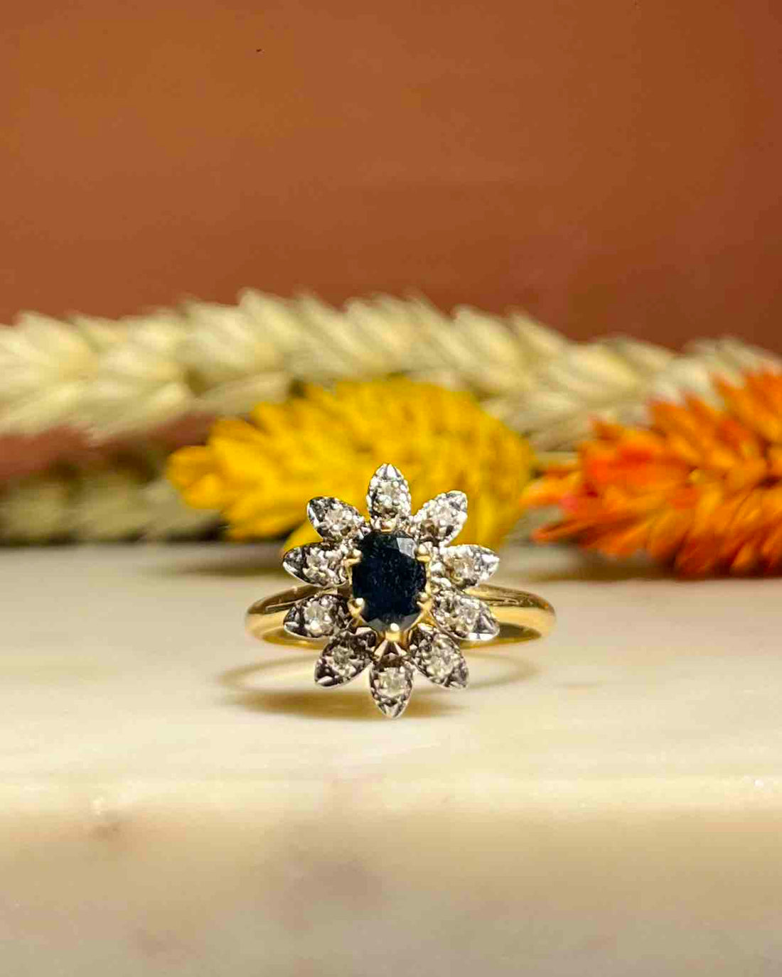 &quot;Prescillia&quot; Sapphire &amp;amp; Diamond Daisy Ring