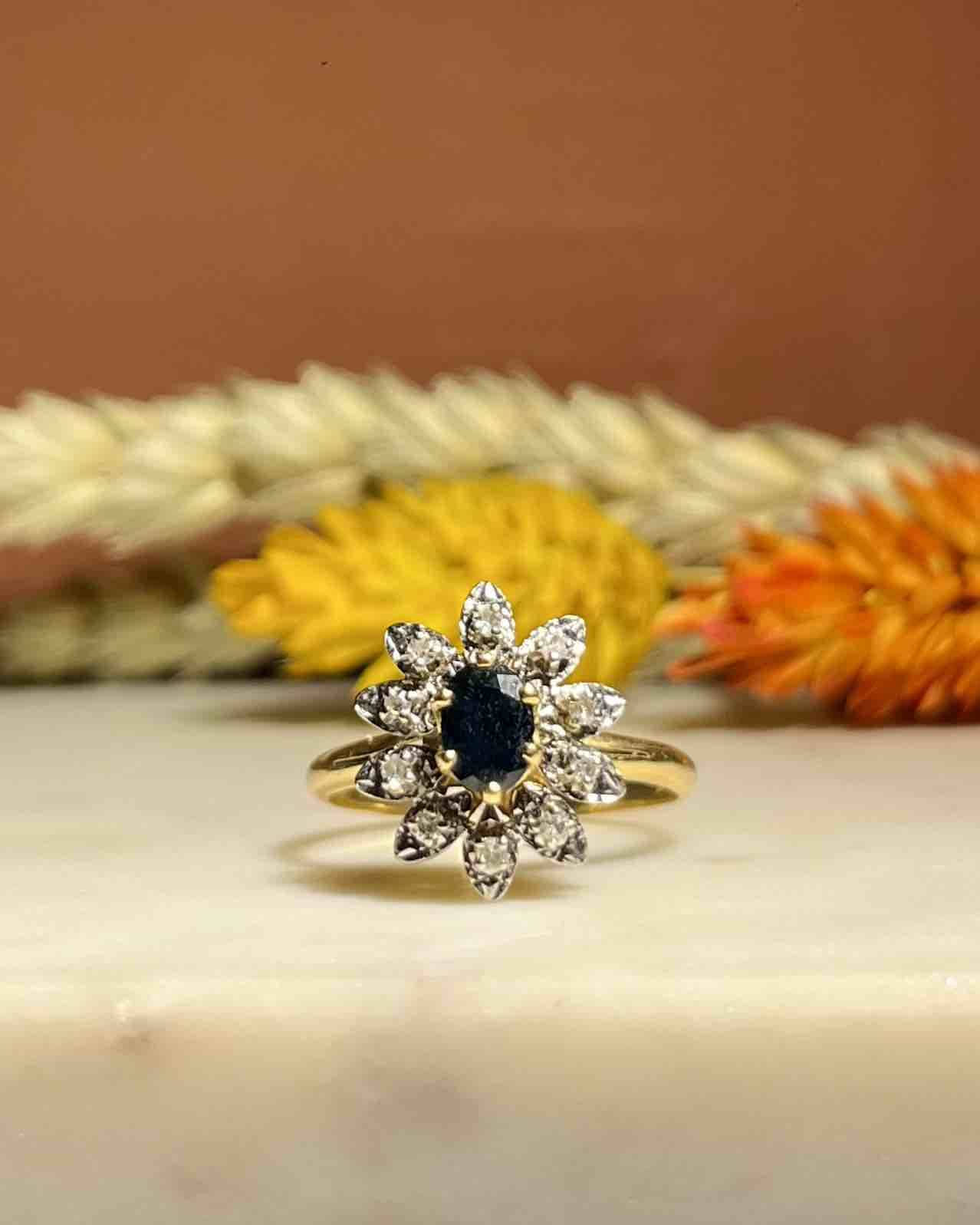 "Prescillia" Sapphire &amp;amp; Diamond Daisy Ring