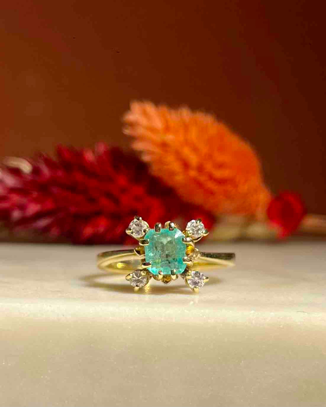 Bague Marguerite Émeraude &amp; Diamants &quot;Tizia&quot;