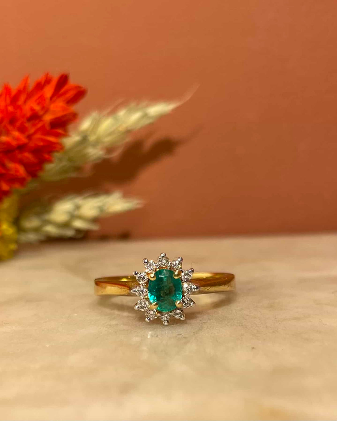 Bague Marguerite Émeraude 0.40 carat &amp; Diamants &quot;Mariette&quot;