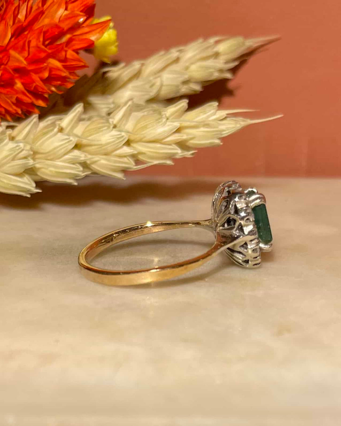 0.85 carat Emerald Daisy Ring &amp;amp; 12 Diamonds &quot;Clarke&quot;