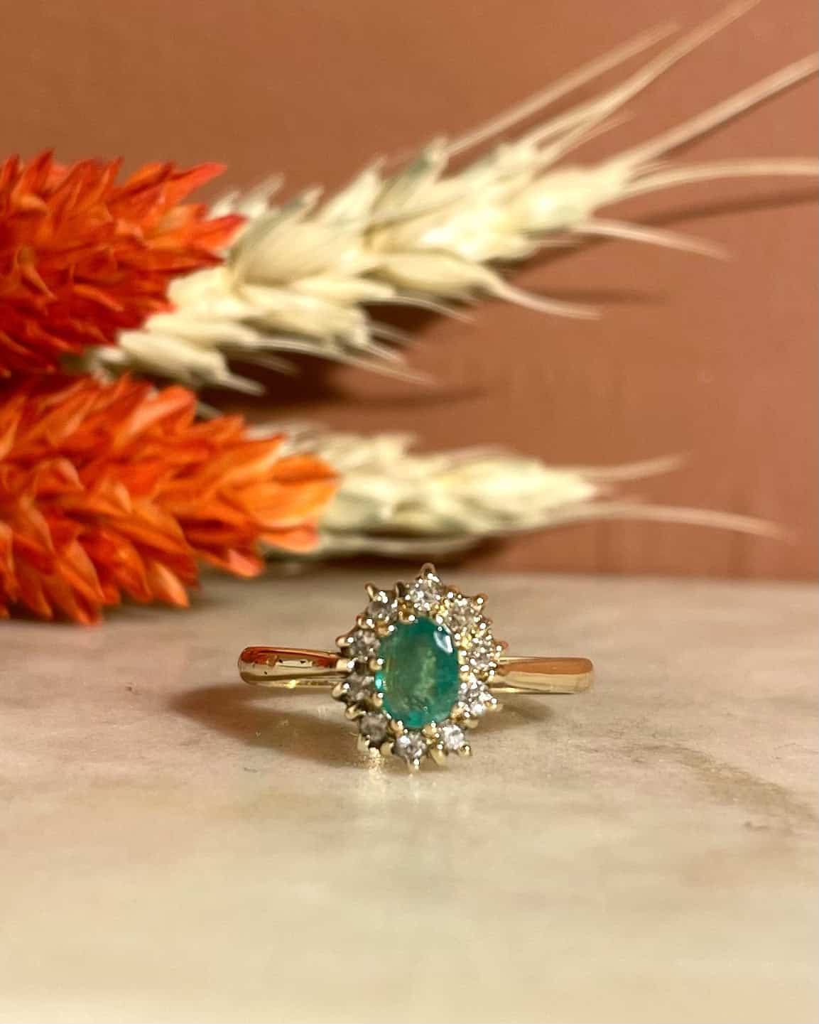 Bague Marguerite Émeraude &amp; Diamants "Evaranne"