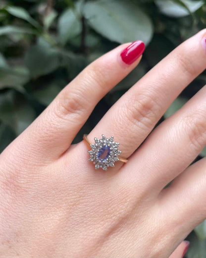 Bague Vintage Marguerite Iolite &amp; Diamants "Hortense" - Elliade Paris