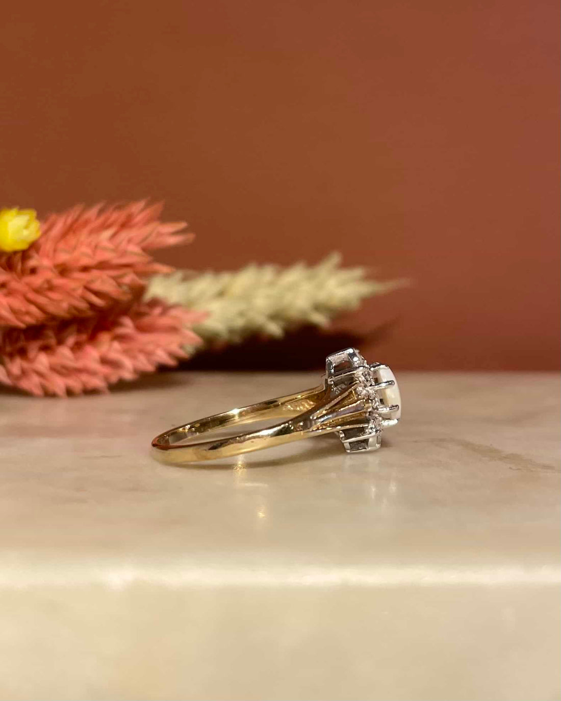 Bague Marguerite Opale &amp; Diamants &quot;Luna&quot;