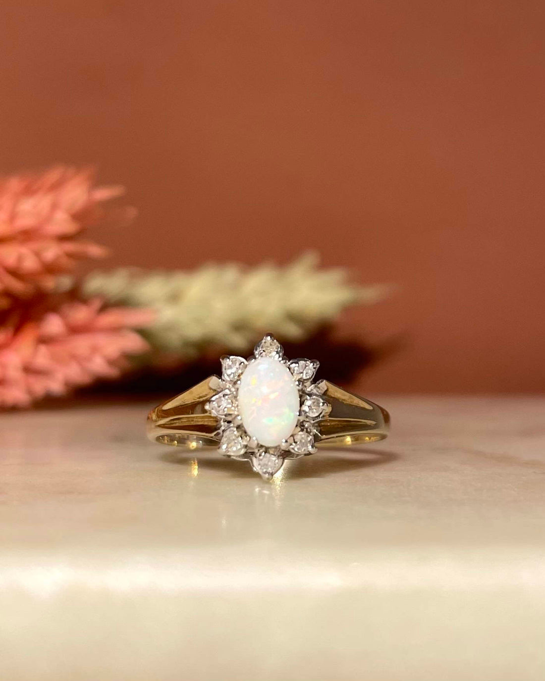 Bague Marguerite Opale &amp; Diamants &quot;Luna&quot;