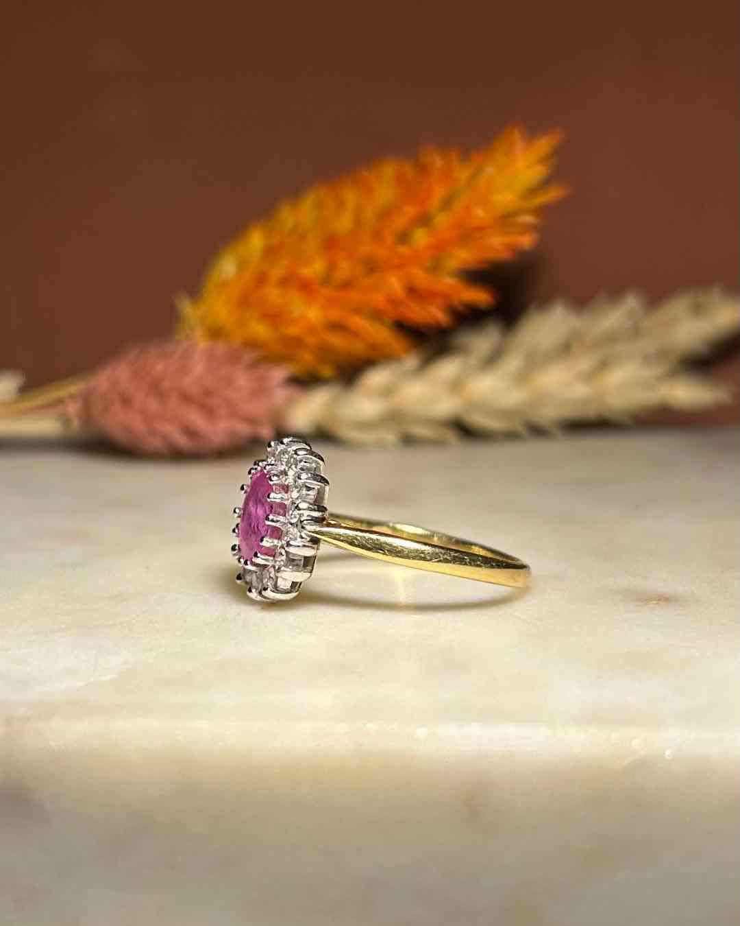 &quot;Mia&quot; Pink Sapphire &amp;amp; Diamond Daisy Ring