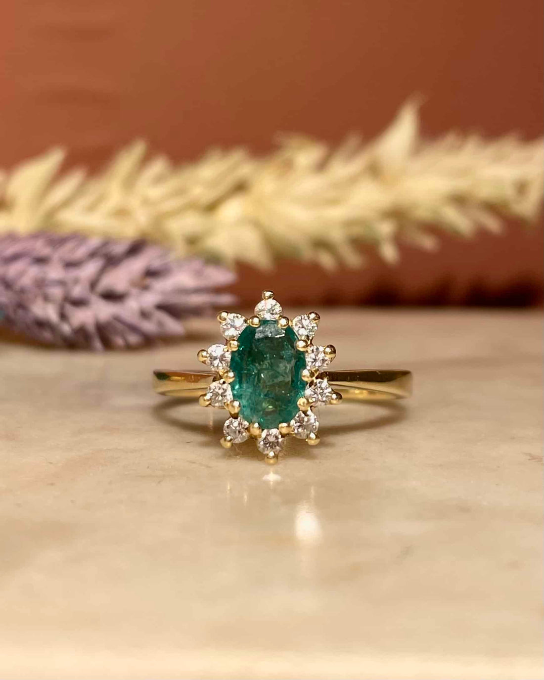 Bague Marguerite Émeraude 0.55 carat &amp; Diamants &quot;Loreline&quot;